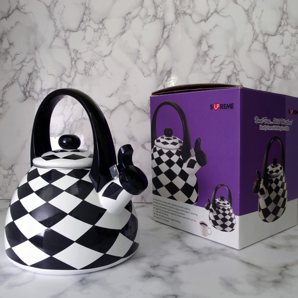 COPY - Whistling Tea Kettle for Stove Top Black Diamond Checher Decor Enamel on… - Picture 8 of 10